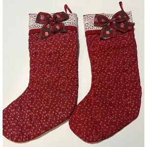 2 Christmas Stockings 1964 Gallery Originals Red and White with Lace and Bow